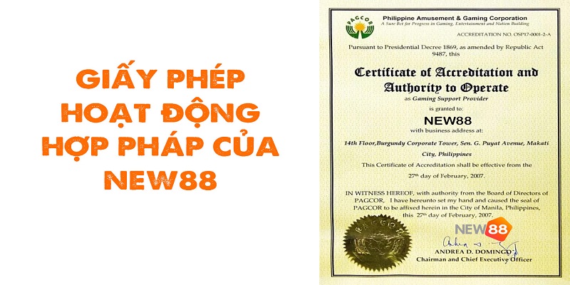 Giấy phép hợp pháp của New88 